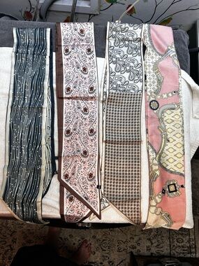 Twilly Scarf Bundle Set of 4 Printed Bag Handle Scarves Hair Neck Ties